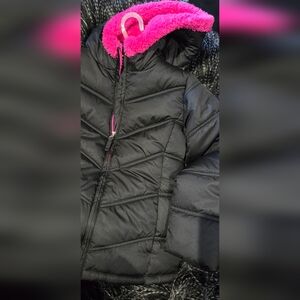 Faded Glory Black Puffer Jacket with Hot Pink Faux-Fur Hood